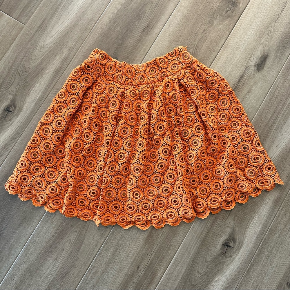 Anthropologie Orange Crochet Lace Skirt
